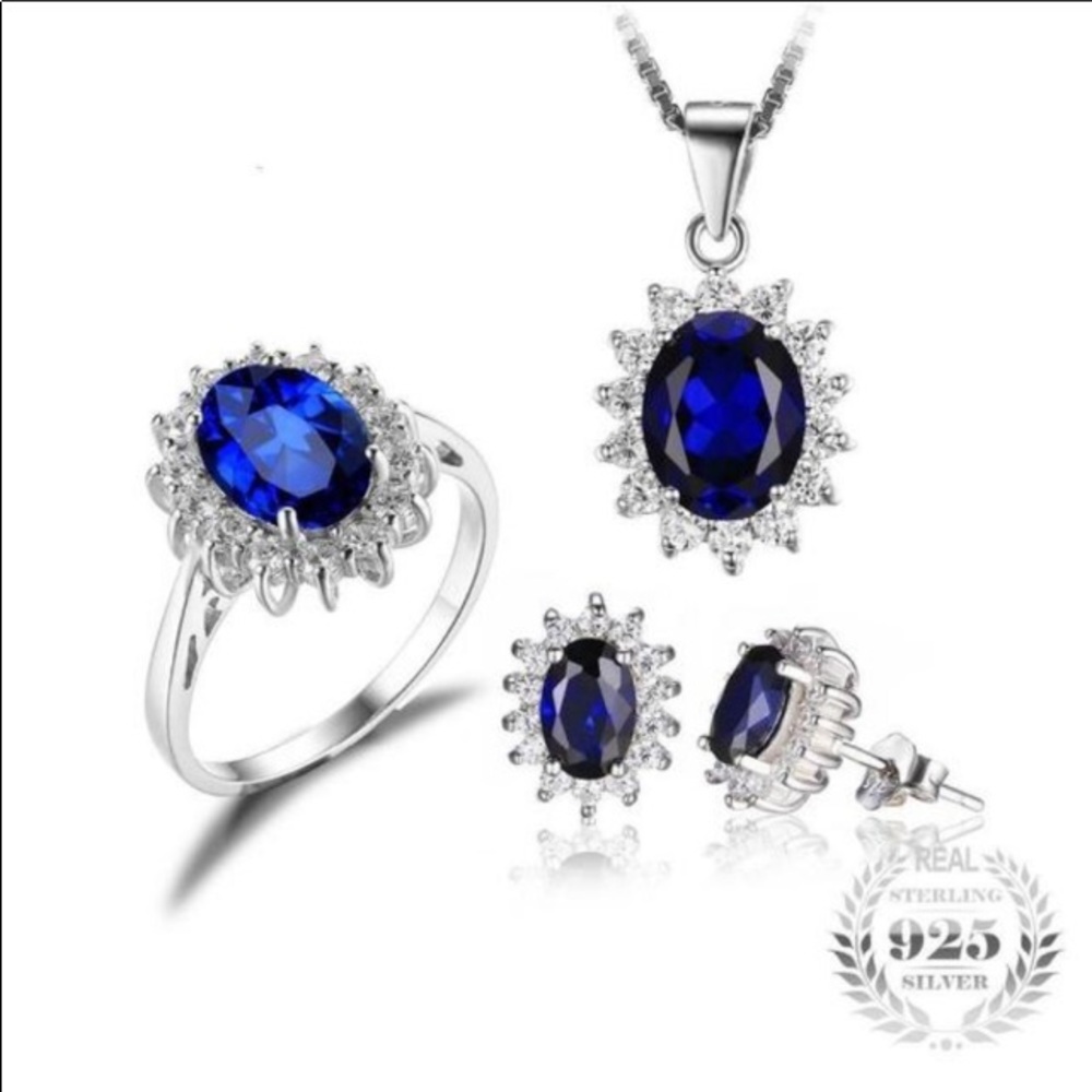 925 Sterling Silver Blue Sapphire Stud Earrings - Picture 6 of 6